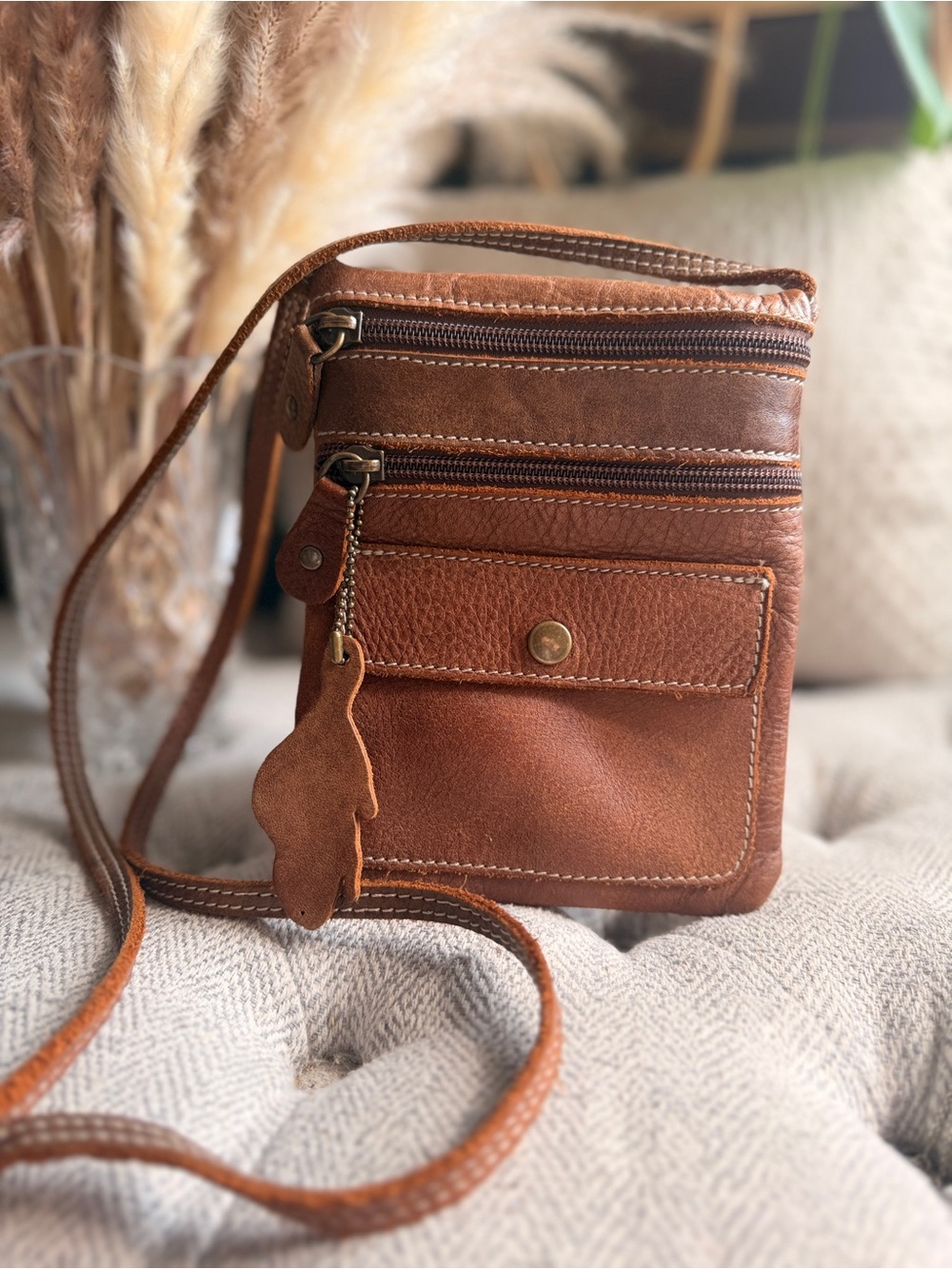 Roots Brown Leather Crossbody mini